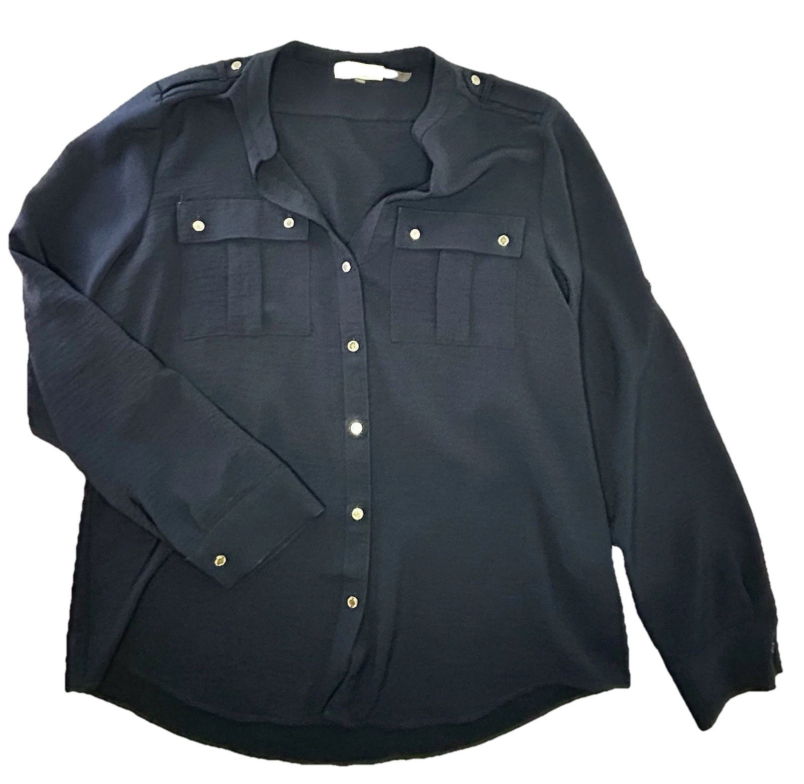Calvin Klein Women's Textured Roll-tab Button-down Shirt Size M