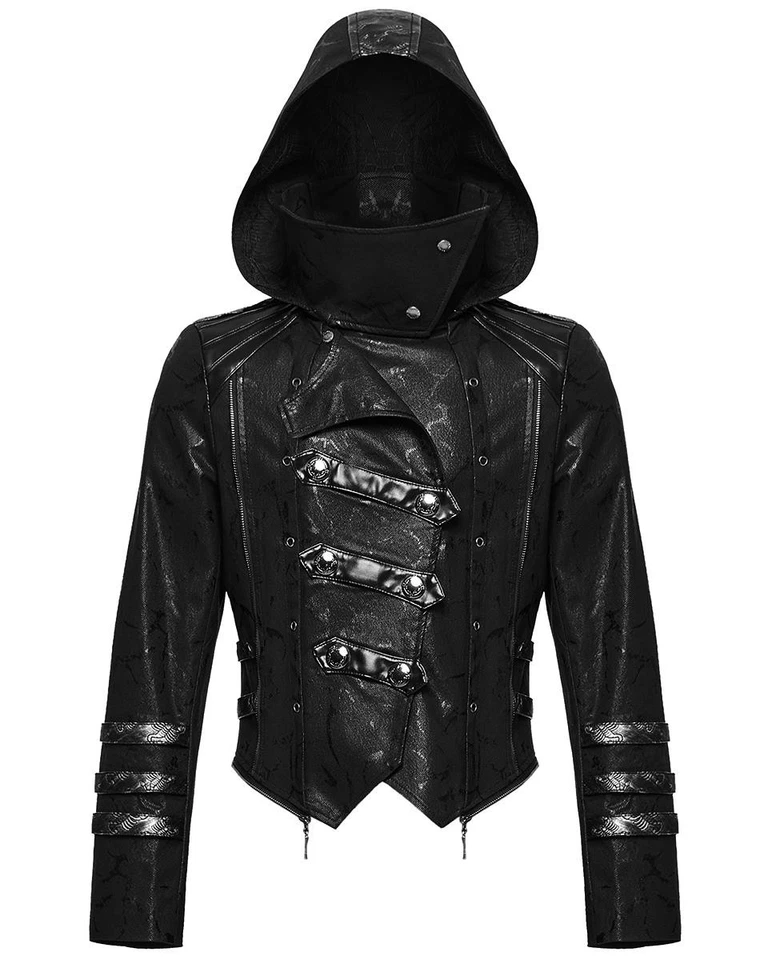 Punk Rave Mens Long Gothic Trench Coat Hooded Jacket Black Steampunk Scorpion - Image 3 of 4