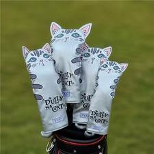 Premium Lazy Cat Golf Club Head Cover Driver Wood Hybrid 135UT Cover Silver Pink