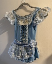 Ice Skating Girls -Practice /Competition Dress Outfit-Rhinestone  s/ Flowers/ Blu