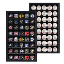 40 Hockey Puck Display Case Cabinet Holder Rack Baseball Black Finish 