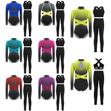 Girls Outfits Playwear Set Training Gymnastics Stage Performance Long Sleeve