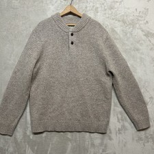 LL Bean Lambs' Wool Henley Sweater Men's L Beige Heathered Classic Ragg Knit