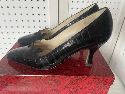 Vintage 80er Italienische Lackleder Pumps Schwarz Kroko Optik UK 5,5 EU 38,5