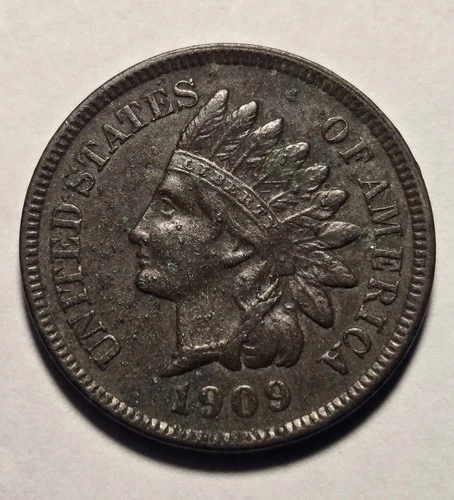 1909 Indian Head Cent 1c Penny, Extra Fine XF Details, Exact Coin Shown