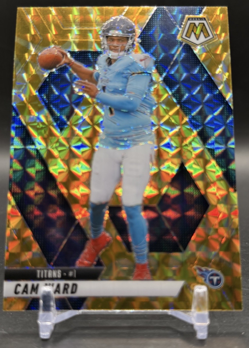 2025 Panini-Mosaic #382 Cam Ward Yellow Reactive Prizm RC Tennessee Titans