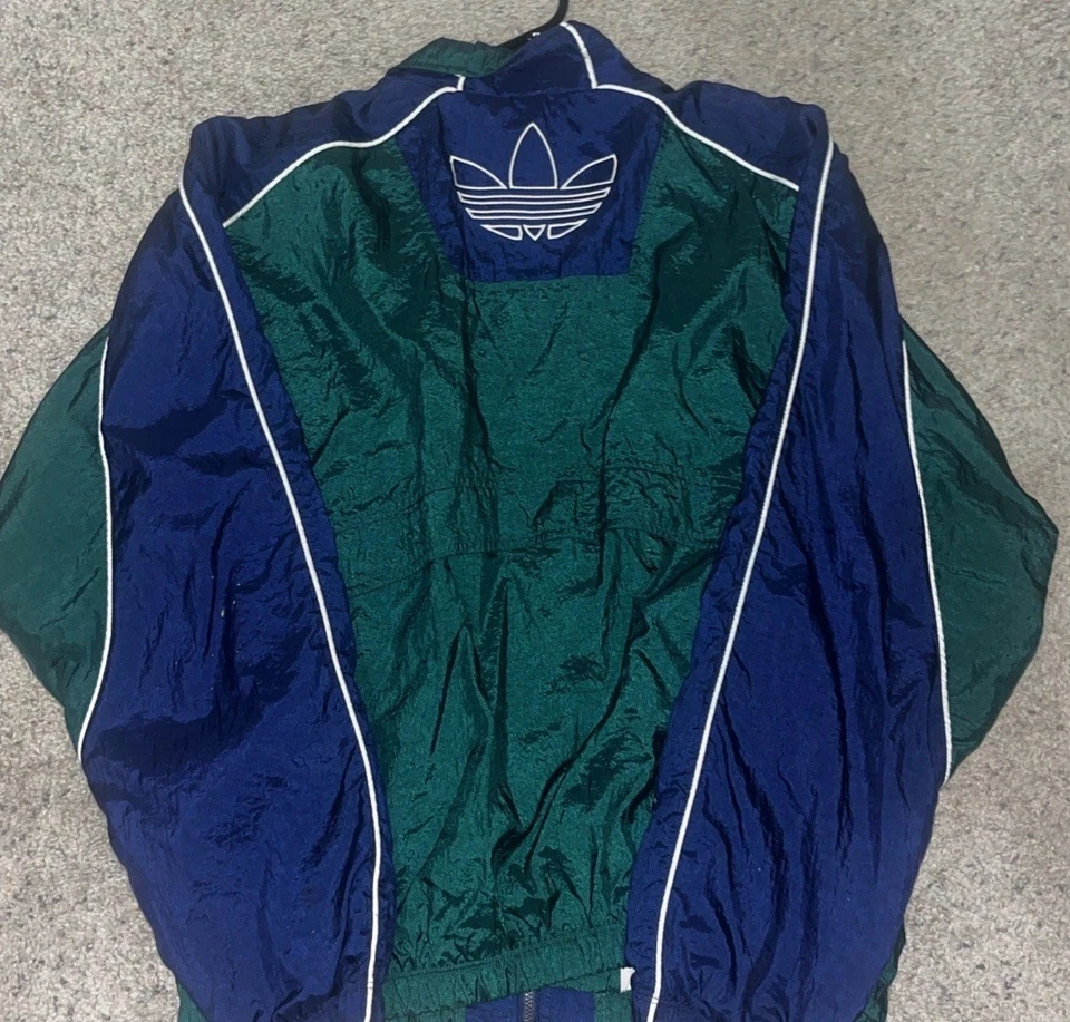 Conjunto de chaqueta/pantalón cortavientos vintage Adidas talla Y2K para mujer M azul/verde Foto 4 de 4