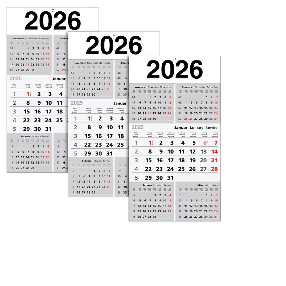 SAPHIR-TEC 3x Fünfmonatskalender 2026 / 5-Monats-Wandkalender / 5 Monate = 1 Blatt