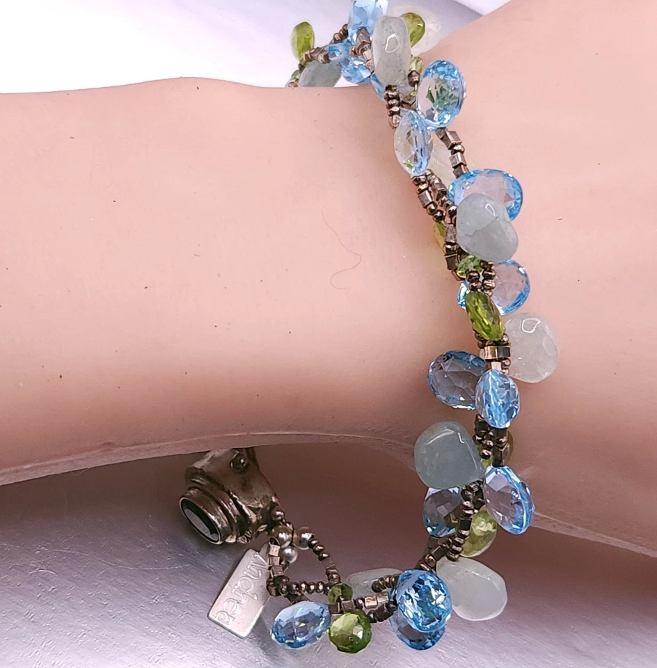 Vintage Andrea Sterling Silver Multi Gemstone Beaded Bracelet 7.5" - Image 2 of 4