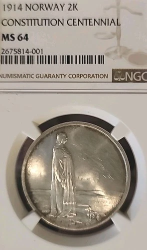 Norway 1914 2 Kronor Superb Gem High Grade Full Luster/Sharp NGC 64PQ LC