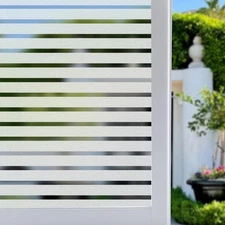 Window Film Striped Window Decal Non-Adhesive Privacy Film, Vinyl Glass Film ...