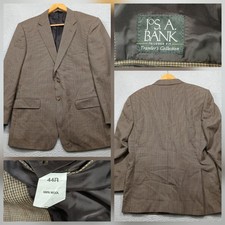Jos A Bank Traveler's Collection Brown Houndstooth Wool Blazer 44R Tailored Fit