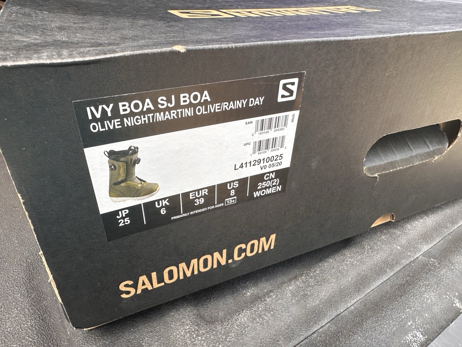 Stivali da snowboard Salomon Ivy Boa SJ oliva notte taglia 8 nuovi