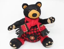 RARE Ganz Lodge Black Bear Plush - Buffalo Plaid Cabin Woodland Decor EX11743