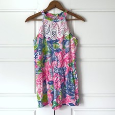 Lilly Pulitzer Mini Pearl Romper Girls XL Pink Blue Havana Cocktail Tropical