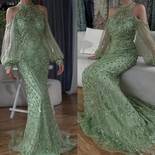 Luxury Mermaid Evening Dresses Neckline Long Sleeves Mermaid Prom Party Gowns