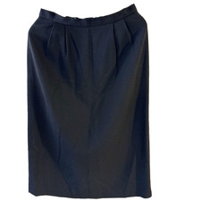 Vintage Black Wool Midi Pencil Skirt - 12 - Minimalist work office Y2K