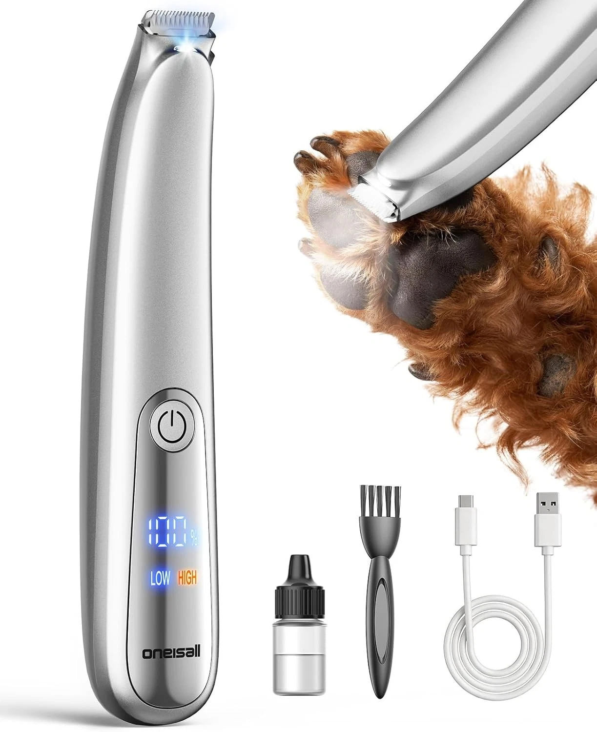 Dog Paw Trimmer 2-Speed Up to 6500 RPM 35dB Low-Noise Safe Pet Paw Trimmers W/