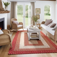 Country Braided Area Rug Farmhouse Red Rug for Living Rooms and Bedroom