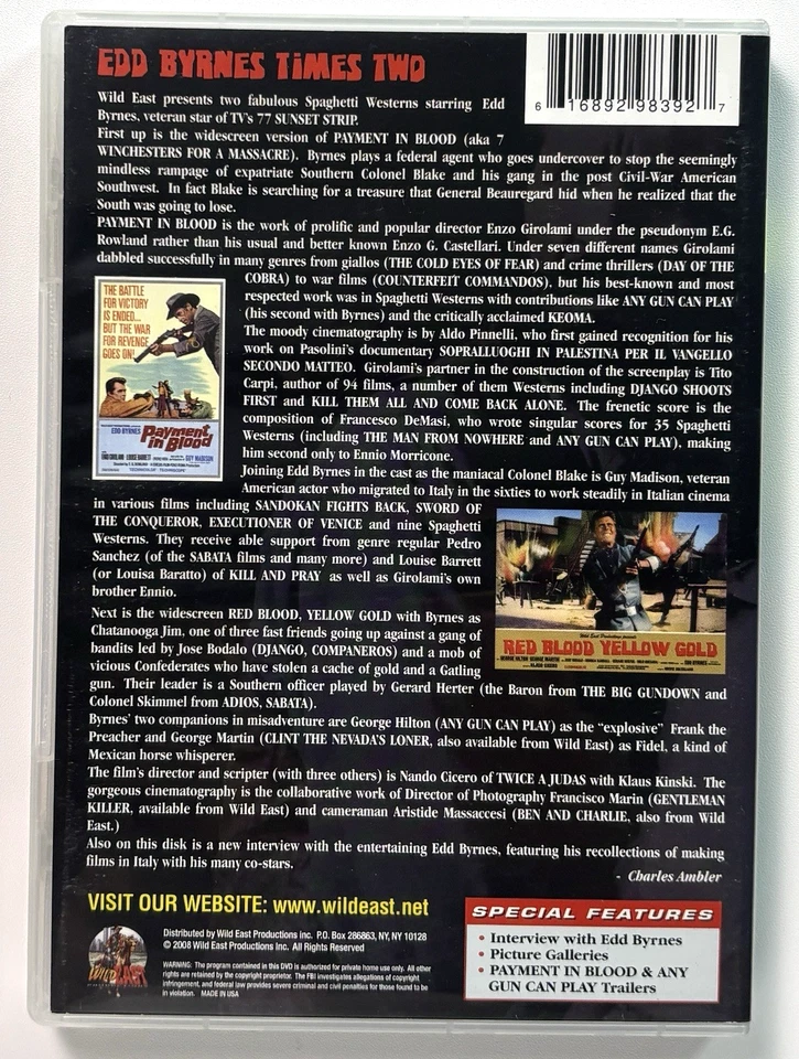 PAYMENT IN BLOOD / RED BLOOD YELLOW GOLD (1967) DVD WILD EAST Spaghetti Western - Image 2 of 4