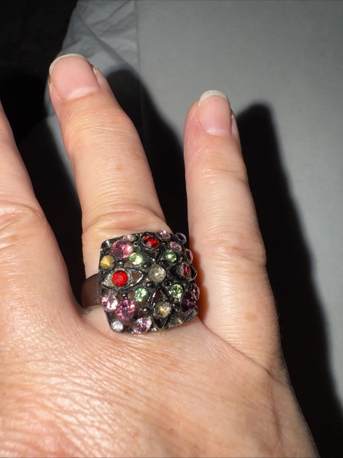 Cluster Cocktail Ring Multi Color Rhinestones Siz… - image 1