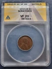 1915 D Lincoln Wheat Cent 1c ANACS VF20 Details #98567