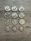 90% Silver Dime Lot – Roosevelt, Mercury & Barber Dimes 12 Coins