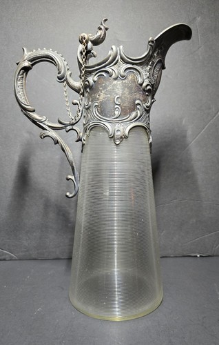 Ornate Antique Victorian Threaded Glass & Silver Plating Carafe/Pitcher/Ewer - Picture 13 of 18