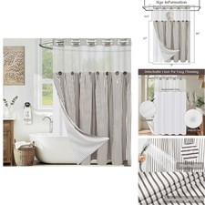 ASPMIZ Farmhouse Striped Shower Curtain And Liner Set No Hook, Brown 71x86