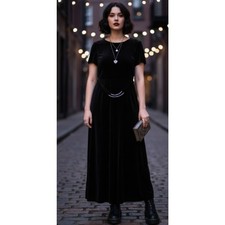Vintage Giorgio Fiorlini Black Velvet Dual Silver Belted Maxi Dress Size 15/16