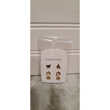 Pastel Collection Stainless Steel Kids 3 Pair Earring Set Gold