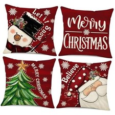 Christmas Pillow Covers 18x18 Set of 4 Red Christmas 18" x 18" Pack of 4 