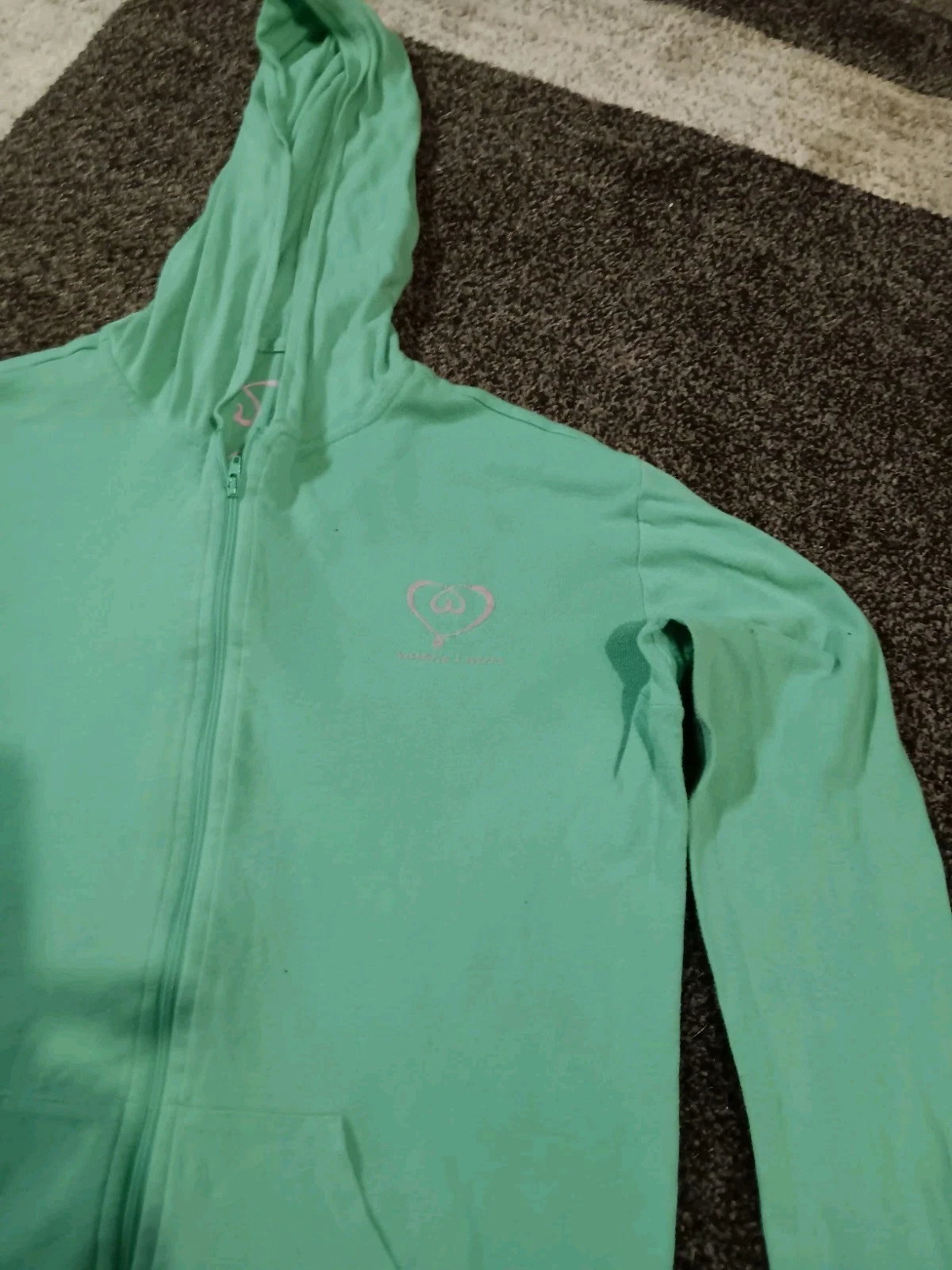 UNDERCOVER FELPA CON CAPPUCCIO VICTORIA'S SECRET VERDE CHIARO FULL FRONT ZIP PICCOLA 100% COTONE