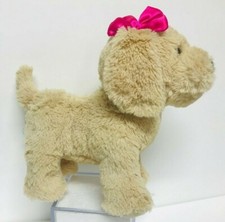DOG Puppy Brown Pink Hair Bow 10" Plush Stuffed