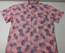 Izod Saltwater Shirt Men's XL Pink Pineapple Pattern Relaxed Classic Fit