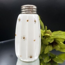 EAPG Ribbed Abbie Ann White OPAQUE Gold Dot Glass Salt Shaker CA 1898