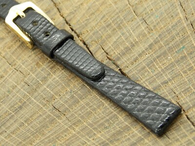 Hirsch Vintage NOS Unused 10mm Black Lizard w Gold Tone Buckle Watch Band