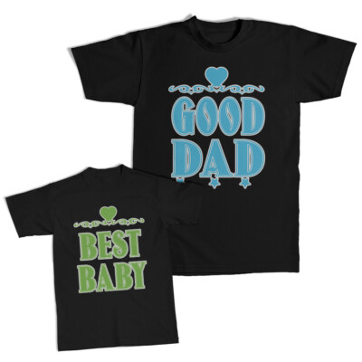 Dad and Son Matching Outfits Clothes Good Dad Heart Star - Best Baby Heart Knit