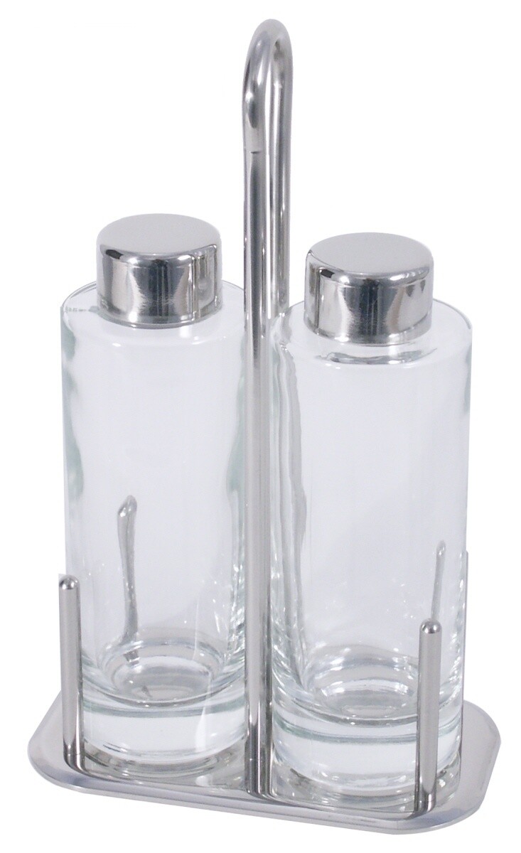 Menage Salz/Pfeffer, Gestell aus Edelstahl, schwere Glaseinsätze, 15x9x21,5 cm