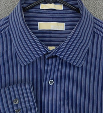 Michael Kors Button Up Shirt Mens 17.5 34 35 XL Long Sleeve Blue Stripe Casual