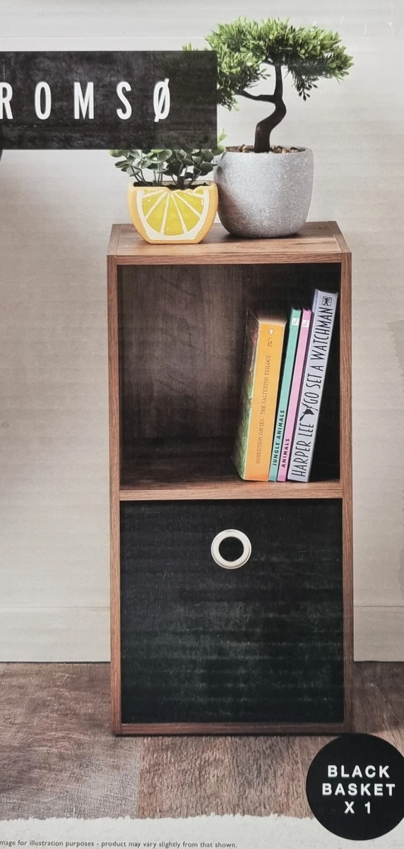 Tromso Stylish 2 Cube Shelving Unit With Black Basket Perfect Home Storage Unit