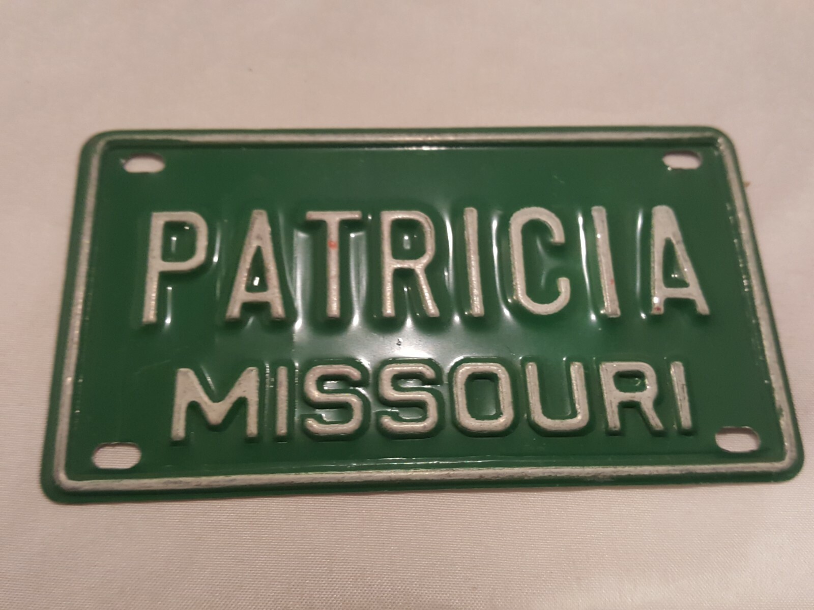 Vtg Green Aluminum Name Bicycle Bike License Plate Missouri Girl