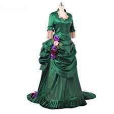 Vintage Victorian Bustle Ruffle Ball Gown Civil War Southern Belle Walking Dress