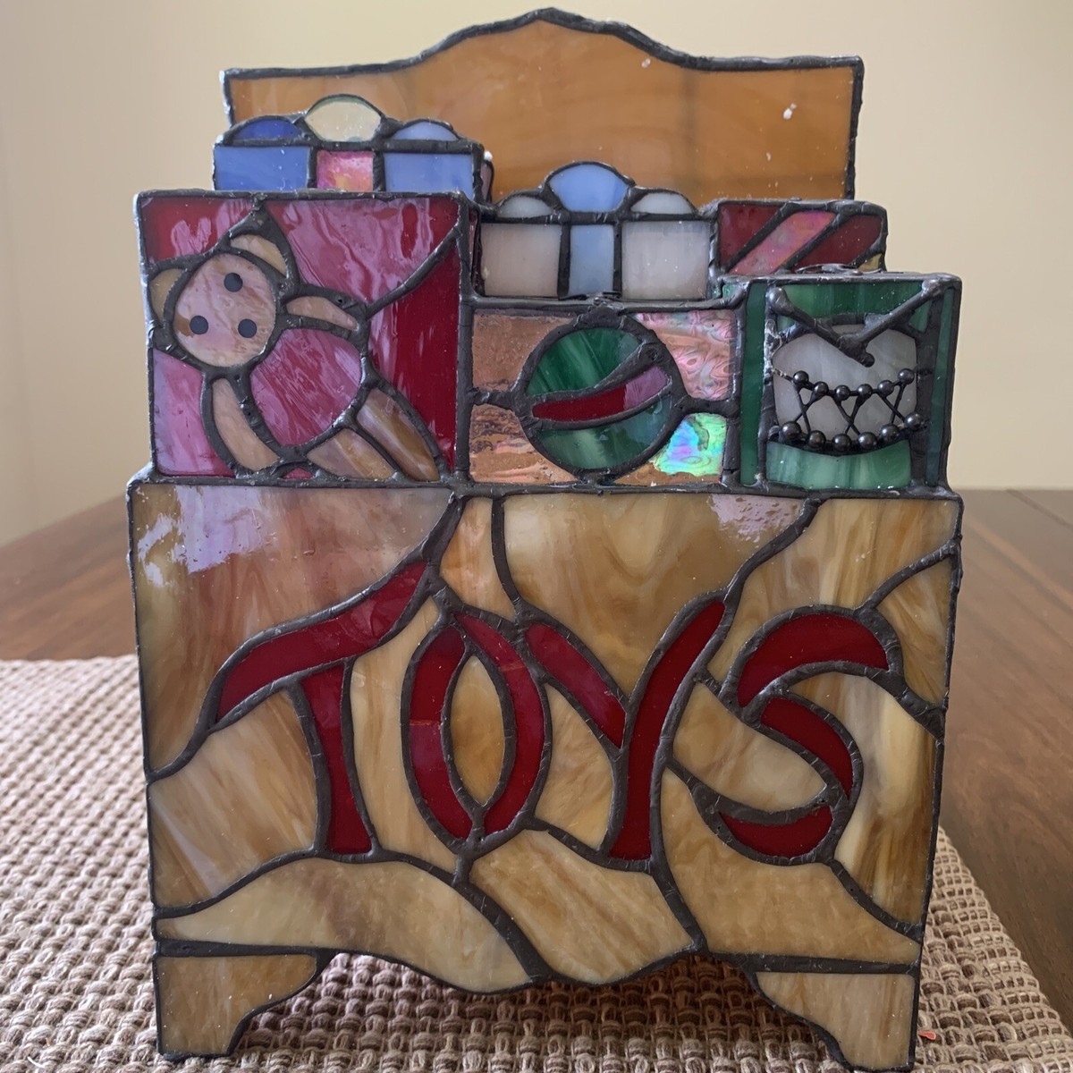 Vintage Genuine Tiffany Stained Glass Toy Box Chest Holiday Lamp
