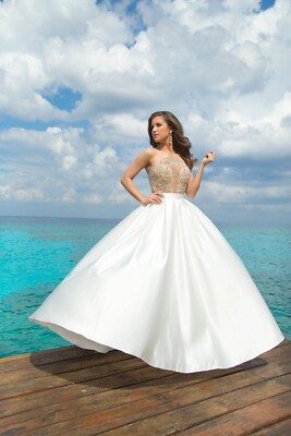Vienna Prom White Halter Beaded Satin A-Line Dress Size 10 | eBay