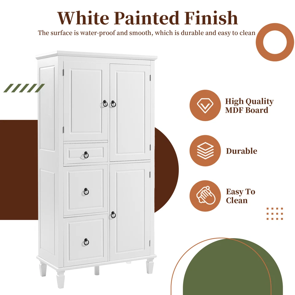 Retro Multi-Functional Storage Cabinet with Adjustable Shelves Drawers Organizer - Image 3 of 4