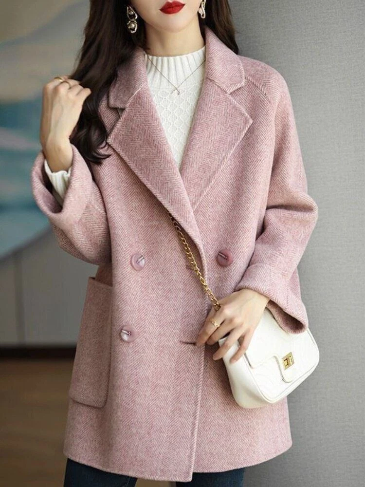 Double breasted sales wool blend jacket