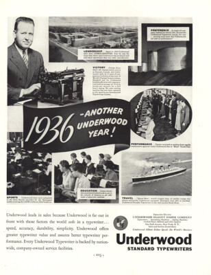1936 Underwood Typewriters: Another Underwood Year Vintage Print Ad