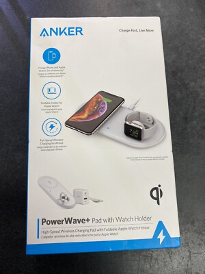 NEW Anker Power Wave + Wireless Charging Pad With Watch Holder - White