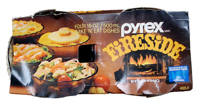 Pyrex Fireside Amber Glass Bake 'N Eat Dishes by Corning 4 16oz Bowls New T1308